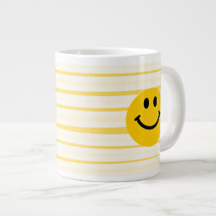 Caneca De Café Grande Smiley face em listras amarelas ensolaradas