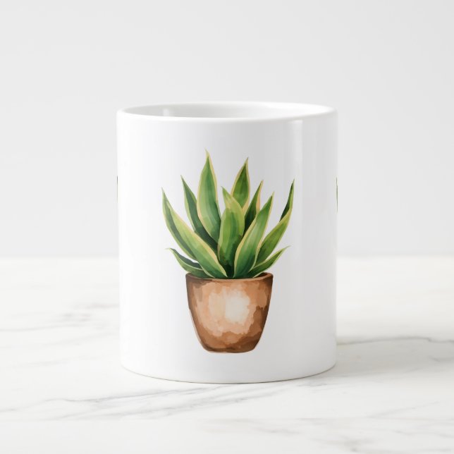 Caneca De Café Grande Snake Plant Line Drawing Minimalist Mug (Frente)