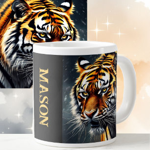 Caneca De Café Grande Snarling Tiger Personalize Nome Presente Café