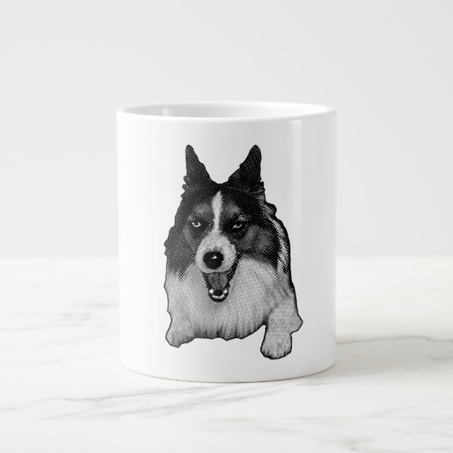 Caneca De Café Grande Snow-Kissed Corgi Hello (Frente)
