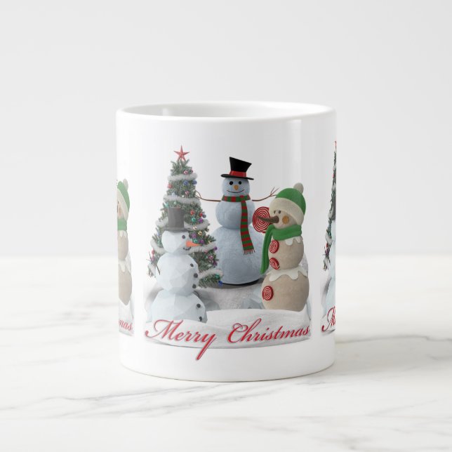 Caneca De Café Grande SnowPals Feliz Natal roteiro vermelho (Frente)