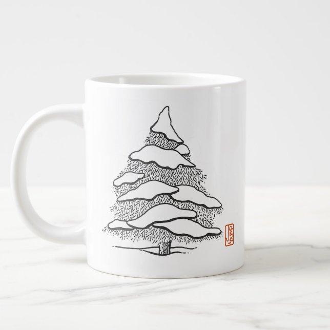 Caneca De Café Grande Snowy Evergreen Hot Cocoa Jumbo Mug (Esquerda)