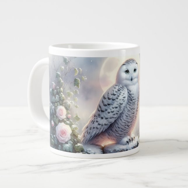 Caneca De Café Grande Snowy Owl in Moonlit Winter Garden (Frente Esquerda)