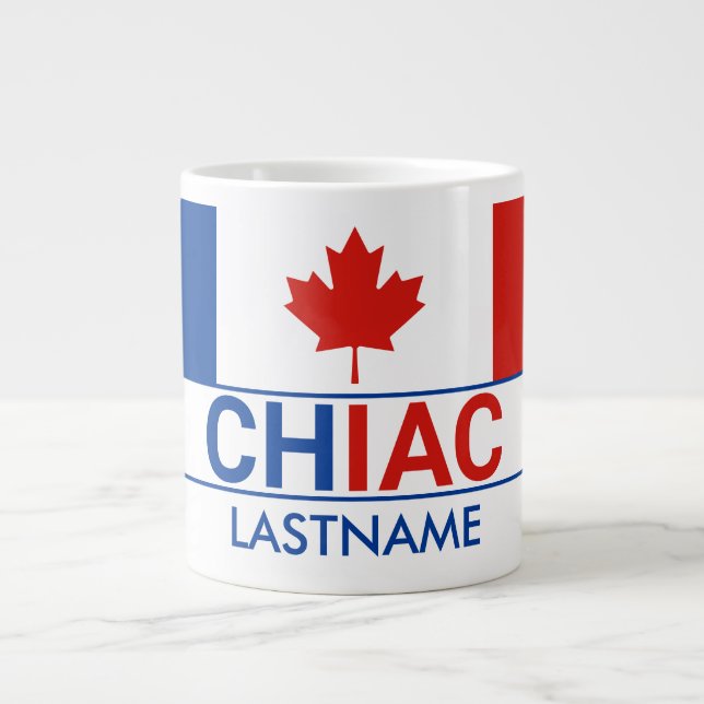 Caneca De Café Grande Sobrenome de Bandeira Canadense Chiac Acade (Frente)
