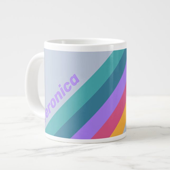 Caneca De Café Grande Soft Pansy Dream Stripes with Name (Frente Esquerda)