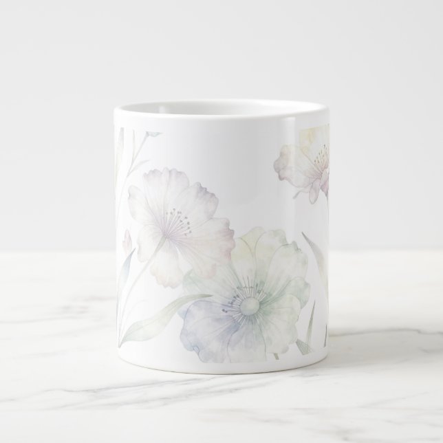 Caneca De Café Grande Soft Pastel Wildflowers Watercolor Grace (Frente)