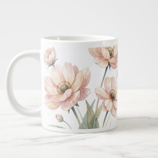 Caneca De Café Grande Soft Pink Floral Watercolor Bouquet Art
