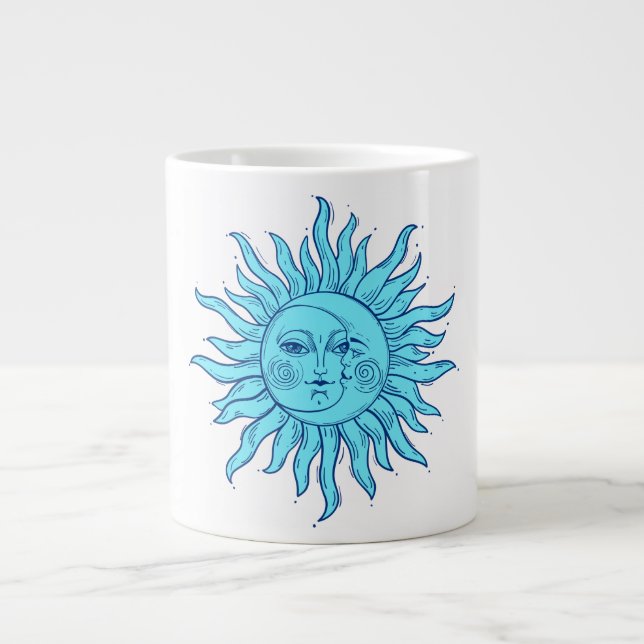 Caneca De Café Grande Sol Esotérico Desenho Da Mão Boêmia, Lua Crescente (Frente)