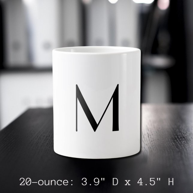 Caneca De Café Grande sólido branco - adicionar monograma preto (Criador carregado)