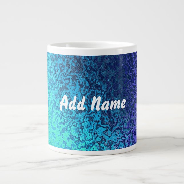 Caneca De Café Grande Sombras do Abstrato Azul - Adicionar Nome (Frente)