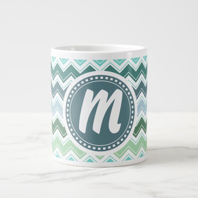 Caneca De Café Grande Sombras do padrão de Chevron Elegante Verde (Frente)