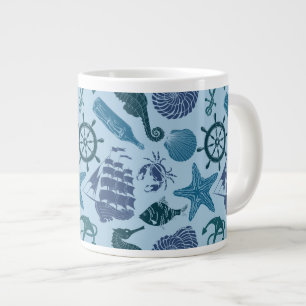Caneca De Café Grande Sombras Náuticas Do Padrão Azul
