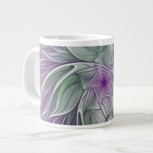 Caneca De Café Grande Sonho De Flor, Arte Fractal Verde Abstrato
