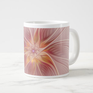 Caneca De Café Grande Sonho Floral Rosa Suave Arte Fractal Abstrato Flor