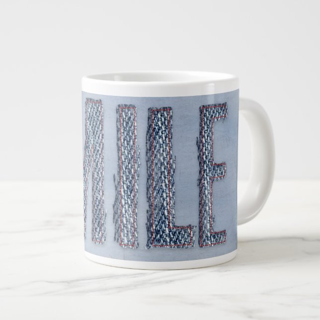 Caneca De Café Grande sorriso desgastado em denim (Frente Esquerda)