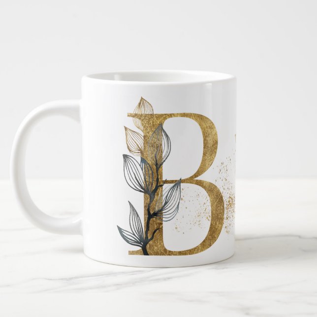 Caneca De Café Grande Sorvete de sopa "B" Jumbo Mug monograma (Esquerda)