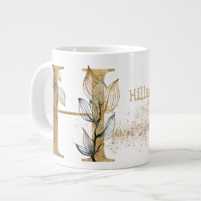 Caneca De Café Grande Sorvete de sopa "H" Jumbo Mug monograma (Frente Esquerda)