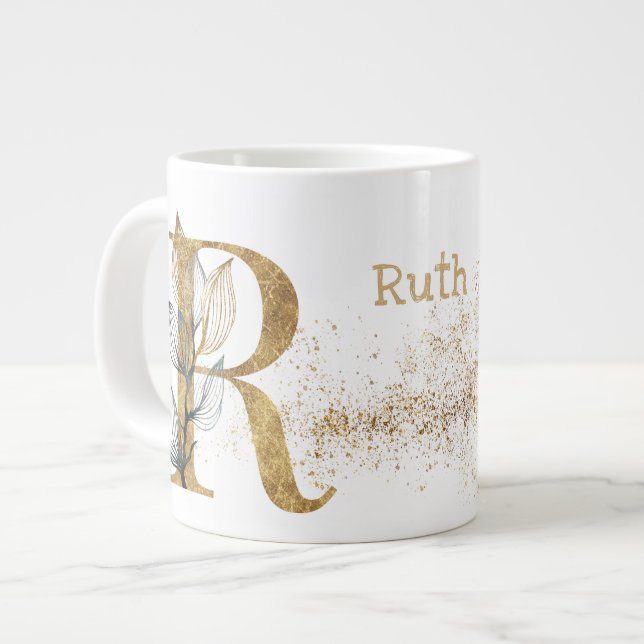Caneca De Café Grande Sorvete de sopa "R" Jumbo Mug Monograma (Frente Esquerda)