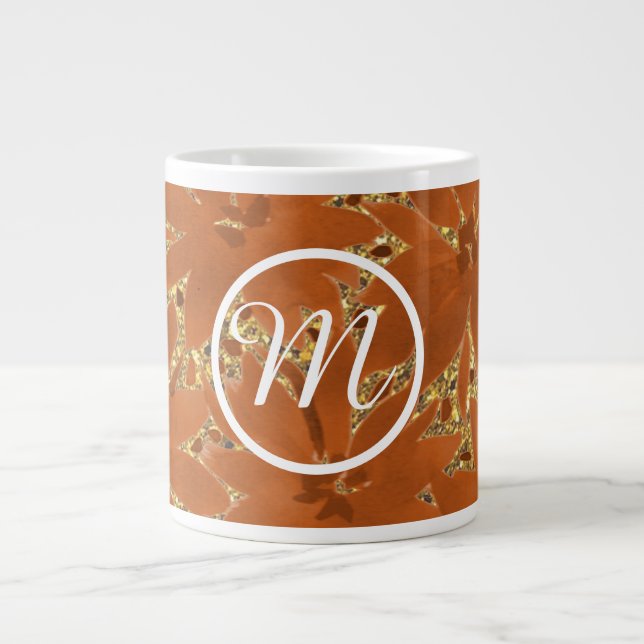 Caneca De Café Grande Sparkle Dourado Monograma Personalizado (Frente)
