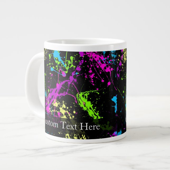Caneca De Café Grande Splatter preto/neon personalizado (Frente Esquerda)