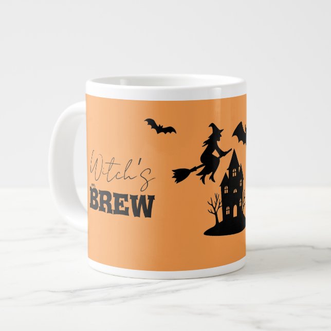 Caneca De Café Grande Spooky Haunted House & Witch Silhouette | (Frente Esquerda)