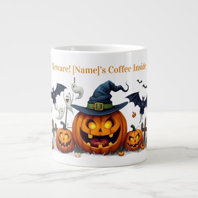 Caneca De Café Grande Spooky Pumpkin Magic Mug (Frente)
