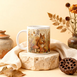 Caneca De Café Grande Squirrel Cottagecore Botânico Florestal Vintage