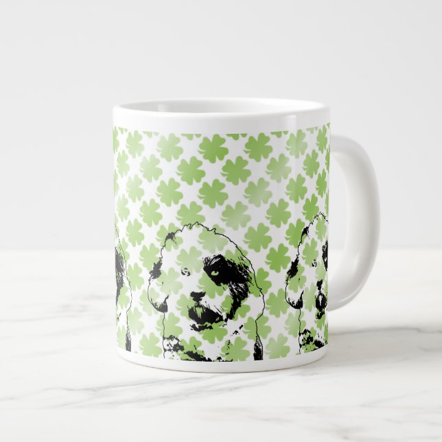 Caneca De Café Grande St Patricks - Tibetan Terrier Silhouette (Frente Esquerda)