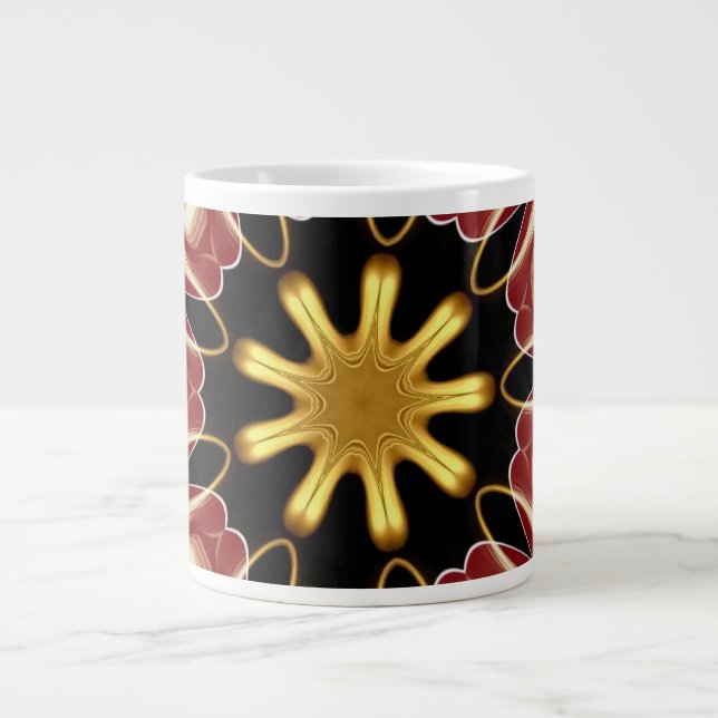 Caneca De Café Grande Starburst Jumbo | Deep Crimson & Gold Luxury Abstr (Frente)