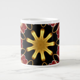 Caneca De Café Grande Starburst Jumbo | Luxo Abstrato Carmesim e Dourado