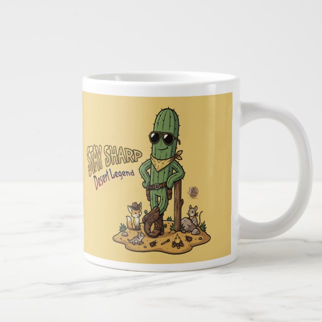 Caneca De Café Grande Stay Sharp Desert Legend Cowboy Cactus Illustratio (Direita)