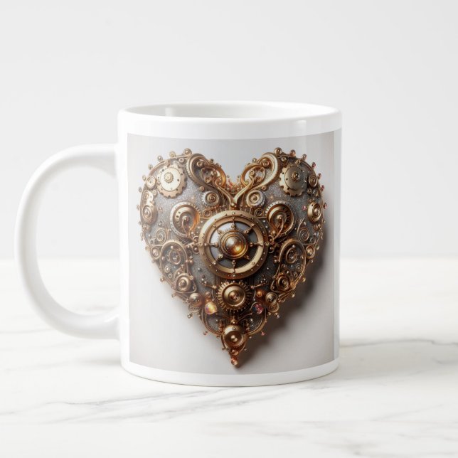 Caneca De Café Grande Steampunk Elegant Clockwork Gear Heart (Esquerda)