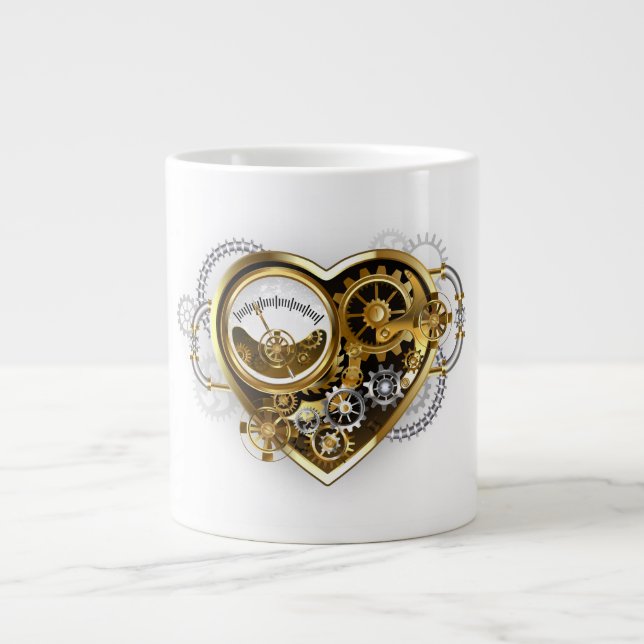 Caneca De Café Grande Steampunk Heart with a Manometer (Frente)