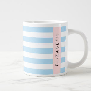 Caneca De Café Grande Stripes Azuis, Padrão Striped, Linhas, Seu Nome