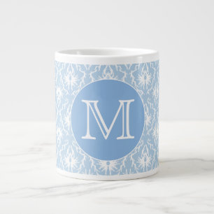 Caneca De Café Grande Sua carta, Monograma. Cor damasco azul pálida.
