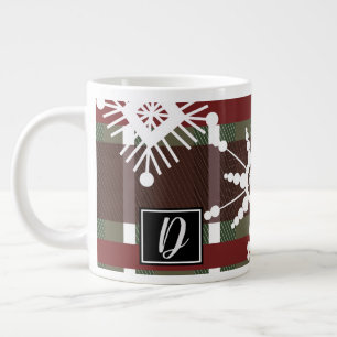 Caneca De Café Grande Suéter de vinho xadrez inicial floco de neve Natal