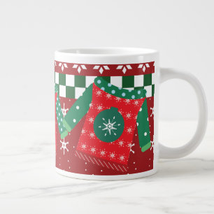 Caneca De Café Grande Suéter Feio-Neve Padrão Verde Vermelho