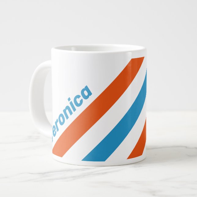 Caneca De Café Grande Summertime Nostalgic Stripes with Name (Frente Esquerda)