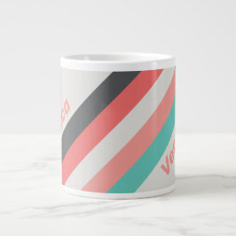 Caneca De Café Grande Sunbleached Coral Stripes with Name
