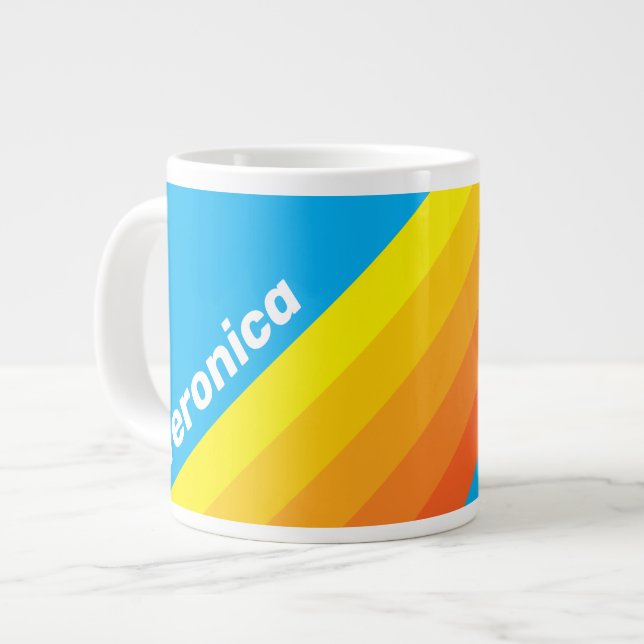 Caneca De Café Grande Sunburst Sea Stripes with Name (Frente Esquerda)