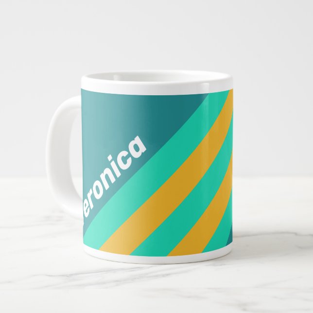 Caneca De Café Grande Sunlit Seas Stripes with Name (Frente Esquerda)