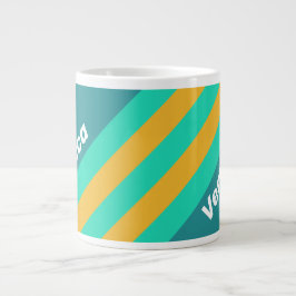 Caneca De Café Grande Sunlit Seas Stripes with Name