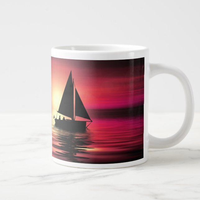 Caneca De Café Grande Sunset, Mar, Barco à vela (Direita)