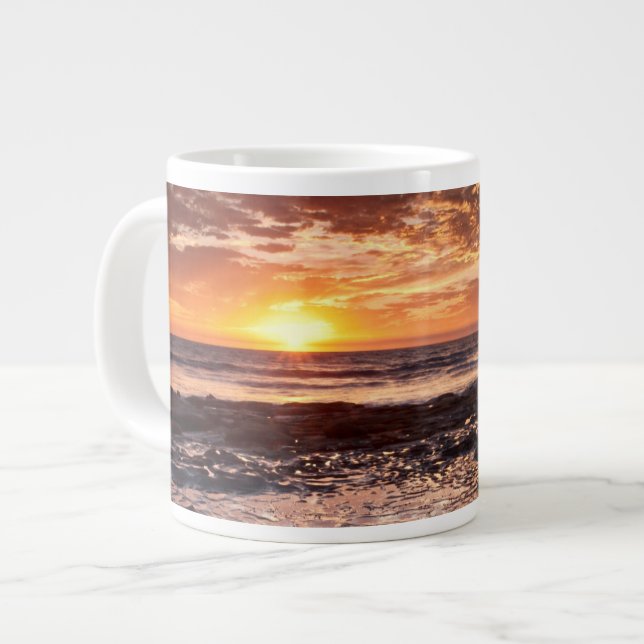 Caneca De Café Grande Sunset na praia, Califórnia (Frente Esquerda)