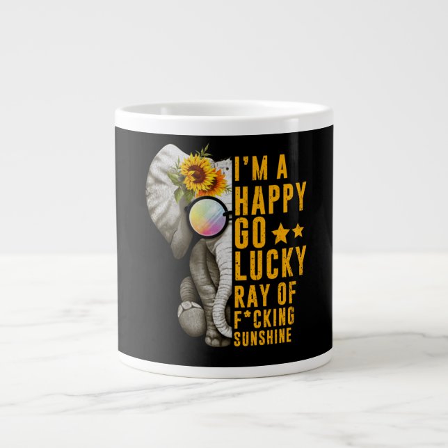 Caneca De Café Grande Sunshine Sunflower Positive Quote Elephant (Frente)
