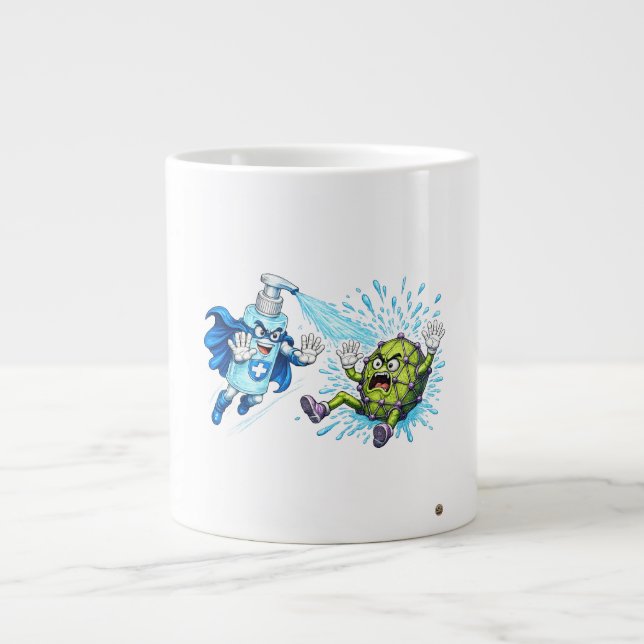 Caneca De Café Grande Super Sanitizante vs. Monstro de Germes (Frente)