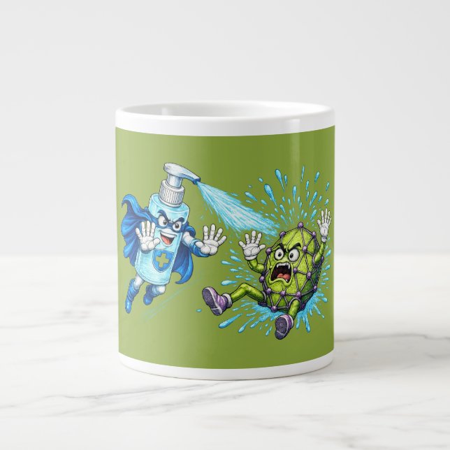 Caneca De Café Grande Super Sanitizer vs. Germ Monster  (Frente)