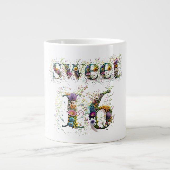 Caneca De Café Grande Sweet 16 Happy Birthday Wildflower Text (Frente)