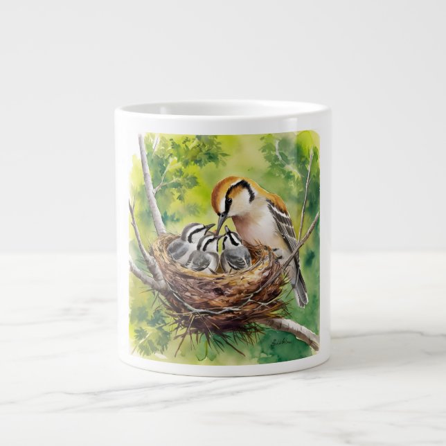 Caneca De Café Grande Sweet bird nest painting (Frente)