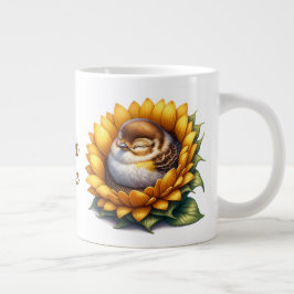 Caneca De Café Grande Sweet Birdie Sleeping Swallow On Sunflower